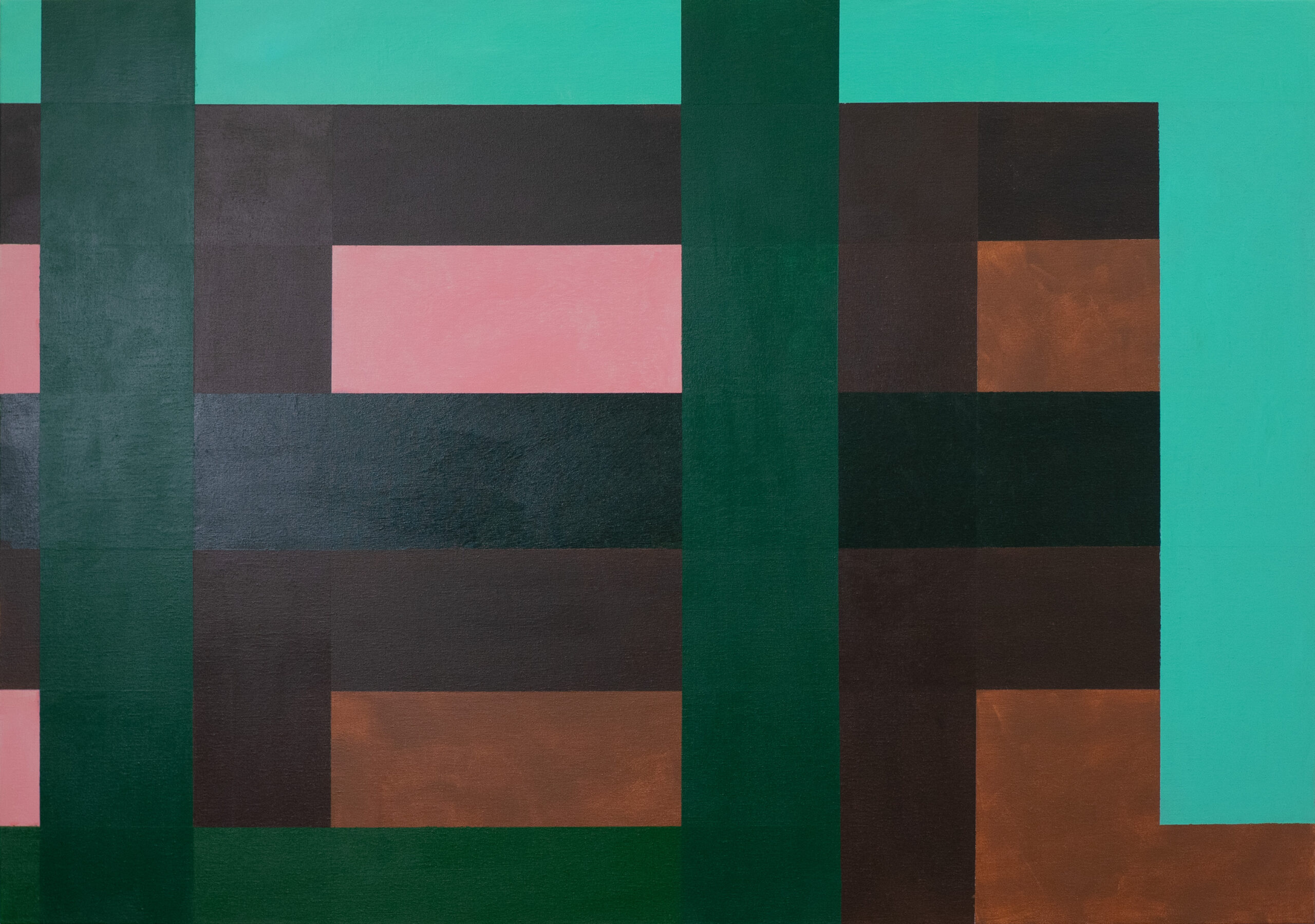 Sabina Hörtner 2025Weggehen in rosa, grün und dunkelgrün (Kornrade/Agrostemma githago) 95 x 135 cm Acryl auf Leinwand, Foto: © Robert Najar