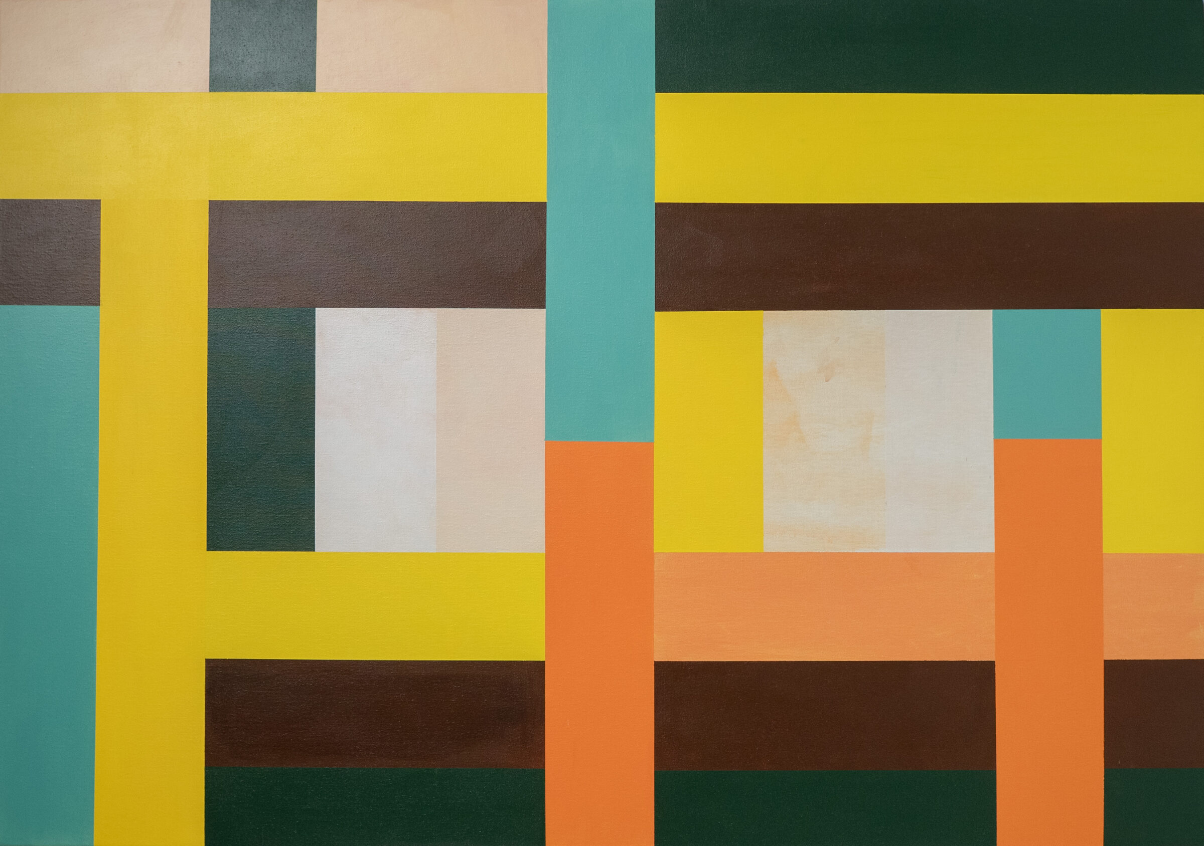 Sabina Hörtner, 2026Weggehen in gelb, orange und hellgrün (einfache Mondraute/Botrychium simplex) 95 x 135 cm Acryl auf Leinwand